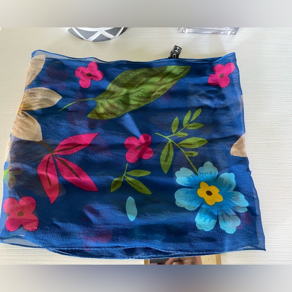 ECHO Women's 100% Silk Scarf 48" x 10" Bold Rectangular Floral Design